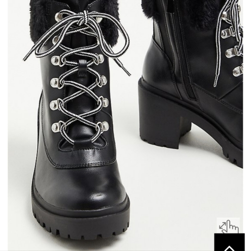 TORRID FUR HIKER BOOTIE - FAUX LEATHER BLACK (WW) - Picture 3 of 4